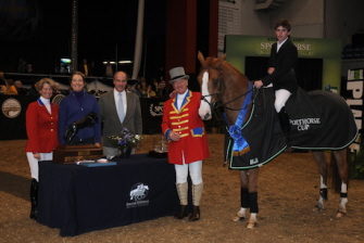 Judgement ISF Perpetual Trophy for the Animal Planet Sporthorse Cup : Beezie Madden, Mary Alice Malone presenting trophy to winning horse.